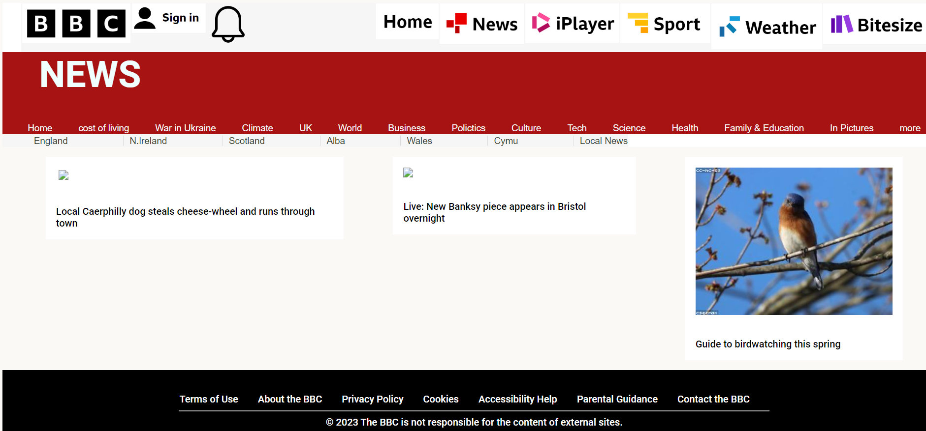An image displaying a website designed to look like the BBC News site.